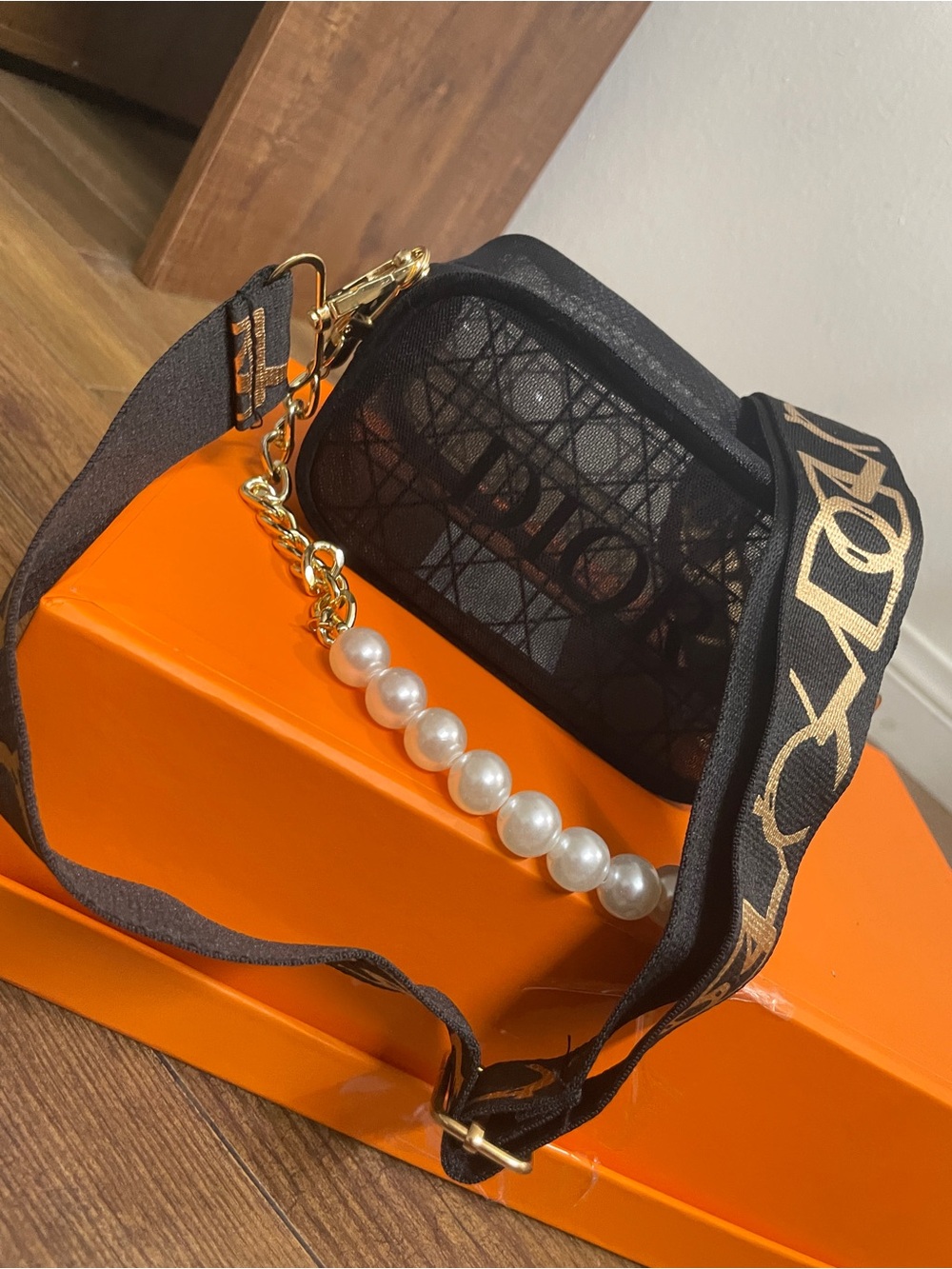 Dior Black Crossbody Bag with Pearl & Gold Chain - Picture 6 of 15